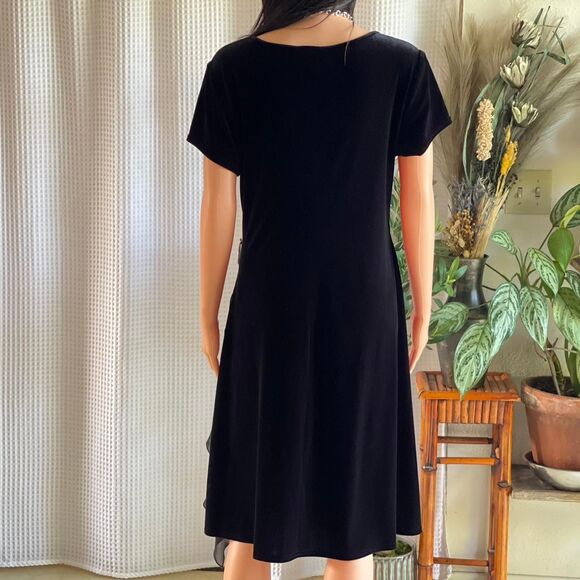 Vintage 90s Jessica Howard Black Velvet Faux Wrap Dress Made in Hong Kong Sz 14P - Picture 4 of 8